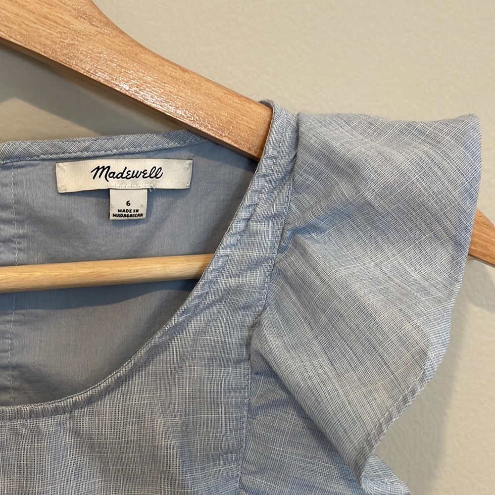 Madewell Chambray Ruffle Mini Dress - Picture 4 of 8